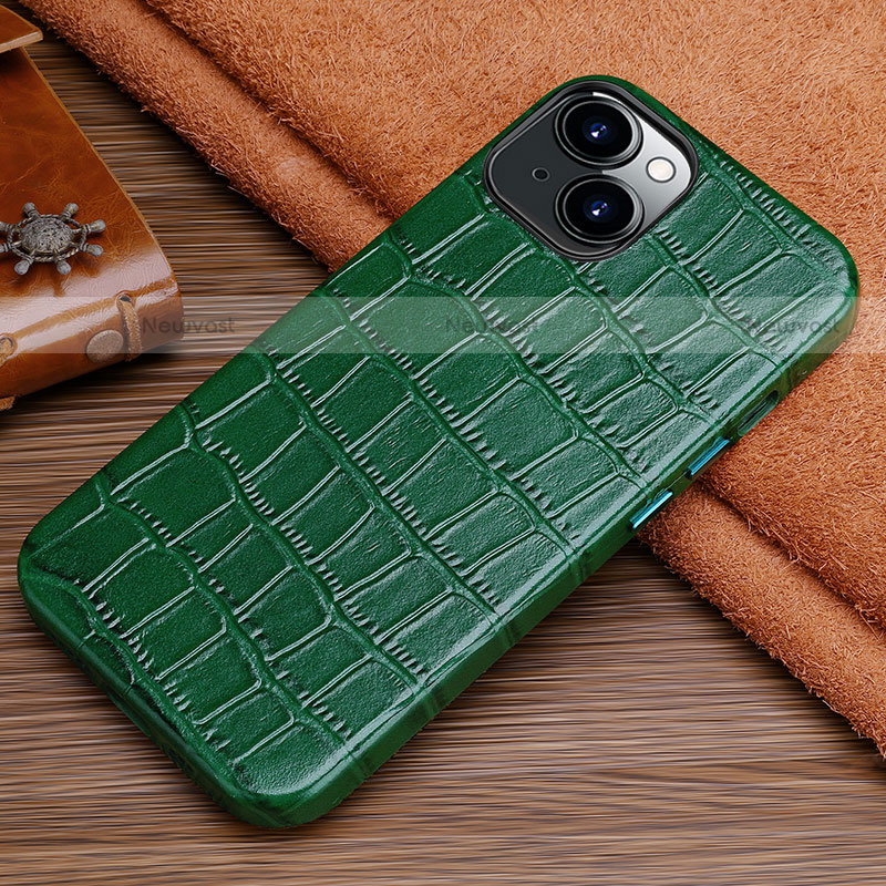 Soft Luxury Leather Snap On Case Cover L01 for Apple iPhone 15 Green