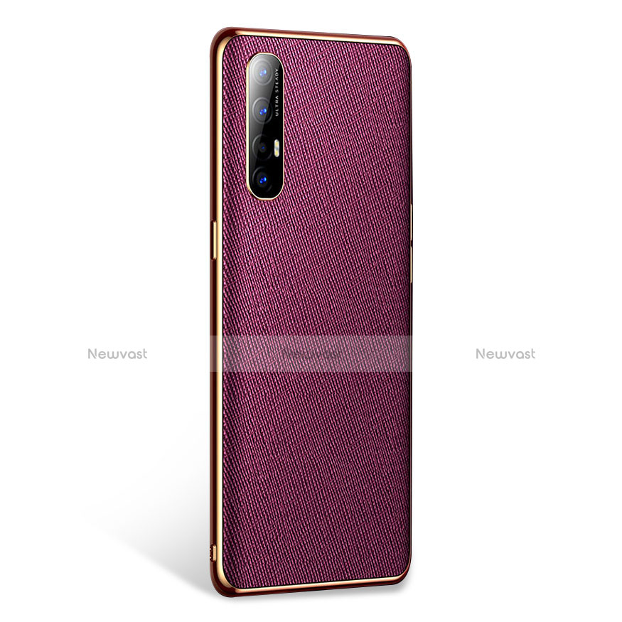 Soft Luxury Leather Snap On Case Cover L02 for Oppo Reno3 Pro Purple