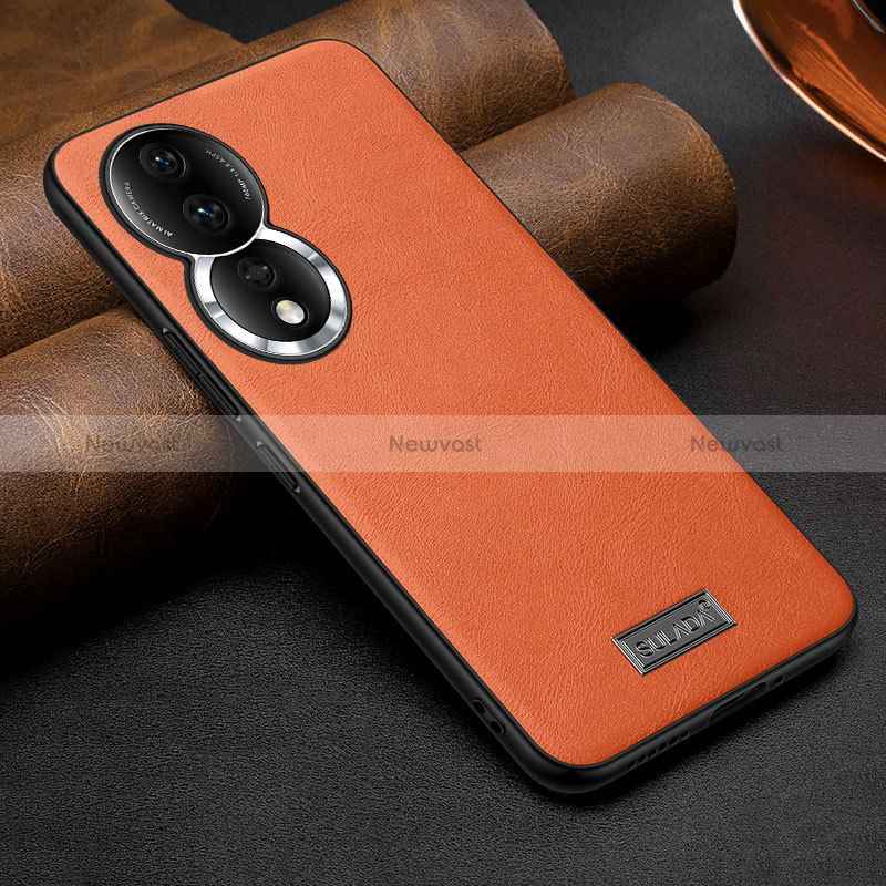 Soft Luxury Leather Snap On Case Cover LD1 for Huawei Honor 80 5G Orange