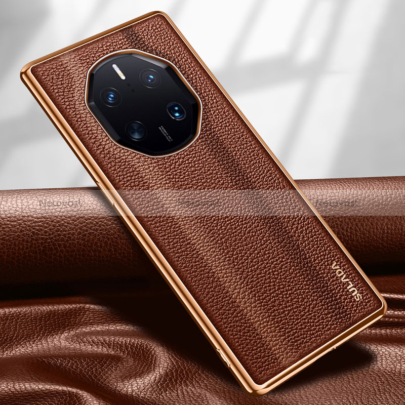 Soft Luxury Leather Snap On Case Cover LD1 for Huawei Mate 50 RS Brown