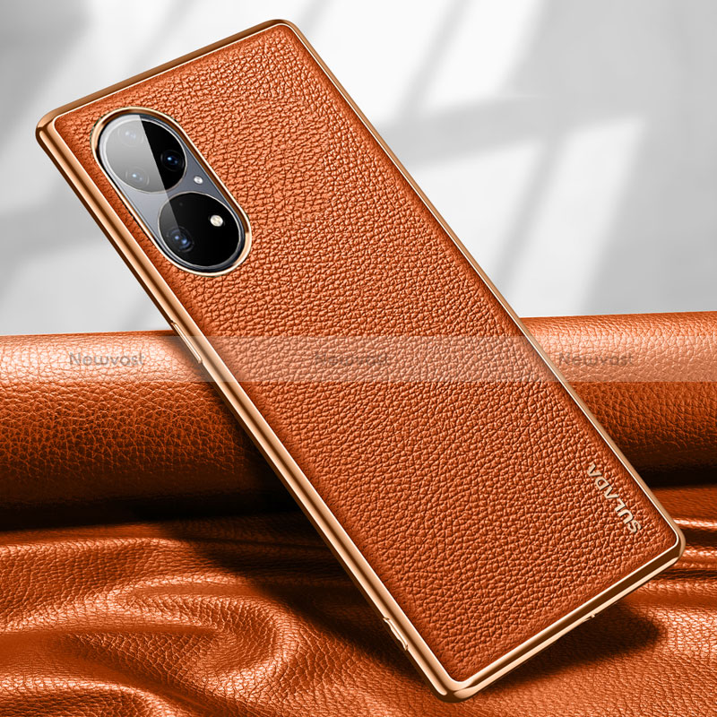 Soft Luxury Leather Snap On Case Cover LD1 for Huawei P50e Orange