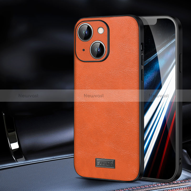 Soft Luxury Leather Snap On Case Cover LD2 for Apple iPhone 13 Orange