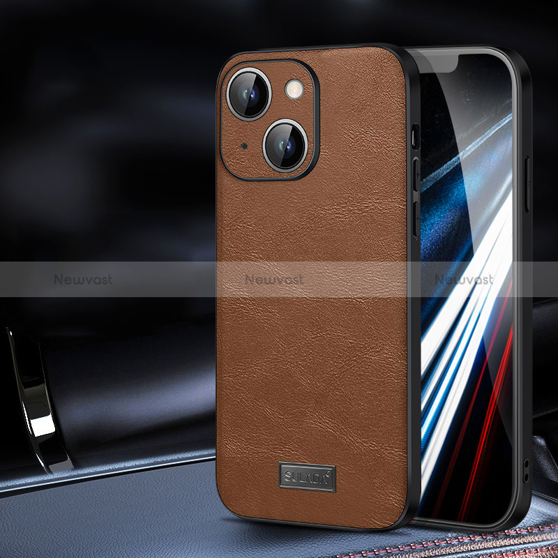 Soft Luxury Leather Snap On Case Cover LD2 for Apple iPhone 14 Brown