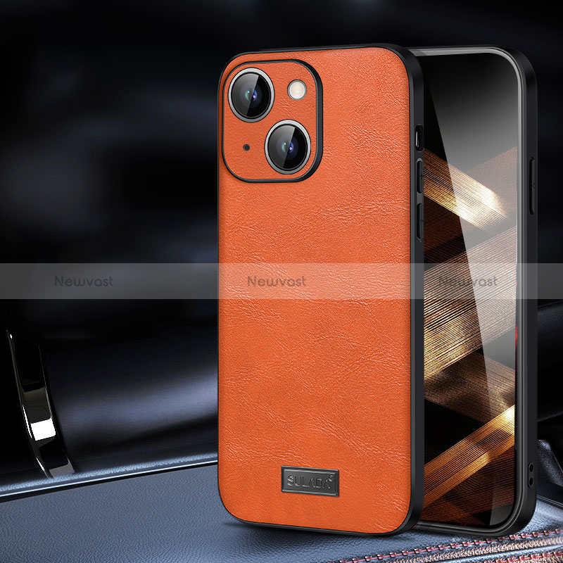 Soft Luxury Leather Snap On Case Cover LD2 for Apple iPhone 15 Plus Orange