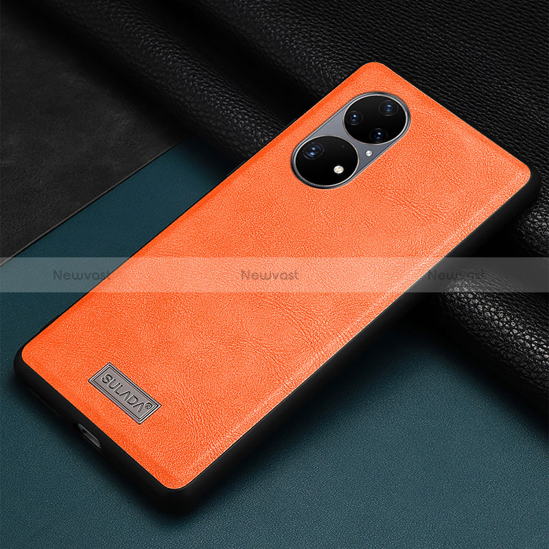 Soft Luxury Leather Snap On Case Cover LD2 for Huawei P50 Orange