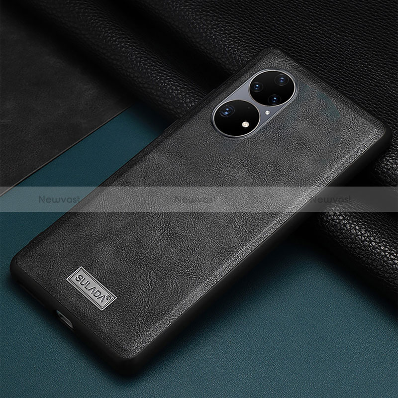 Soft Luxury Leather Snap On Case Cover LD2 for Huawei P50 Pro Black