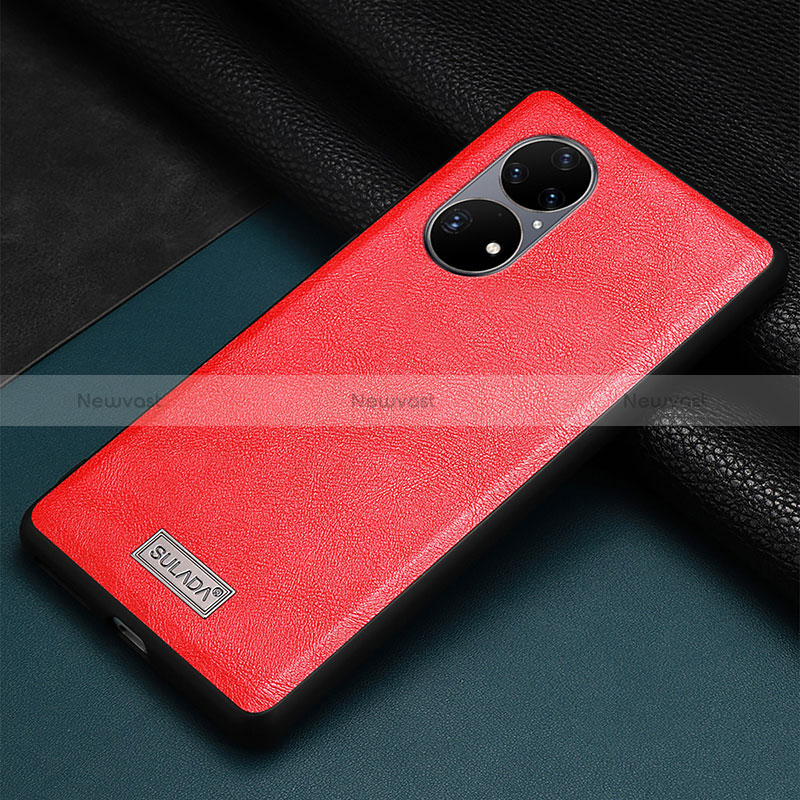 Soft Luxury Leather Snap On Case Cover LD2 for Huawei P50e Red