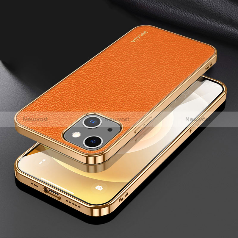 Soft Luxury Leather Snap On Case Cover LD3 for Apple iPhone 14 Orange