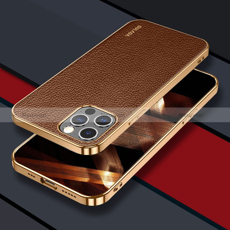 Soft Luxury Leather Snap On Case Cover LD3 for Apple iPhone 14 Pro Max Brown