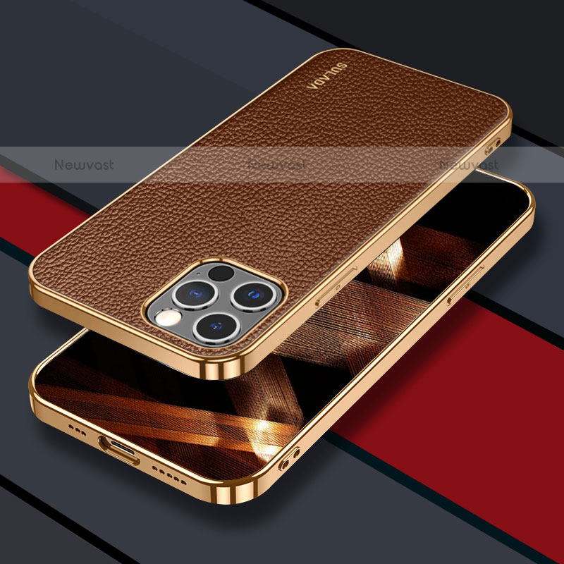 Soft Luxury Leather Snap On Case Cover LD3 for Apple iPhone 15 Pro Max Brown