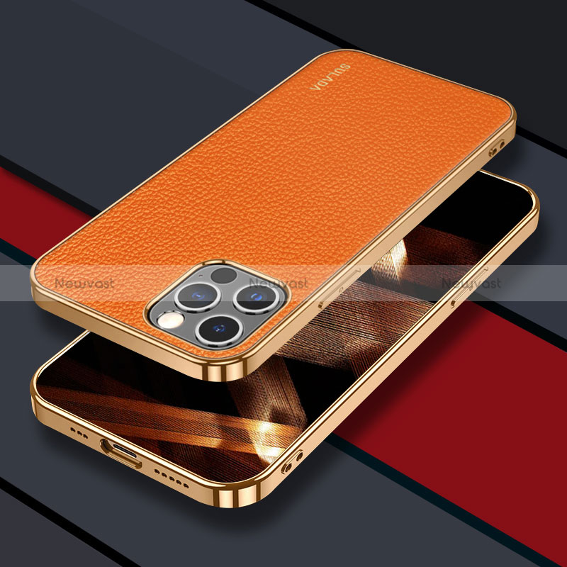 Soft Luxury Leather Snap On Case Cover LD3 for Apple iPhone 15 Pro Orange