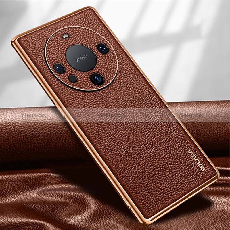 Soft Luxury Leather Snap On Case Cover LD3 for Huawei Mate 60 Pro Brown