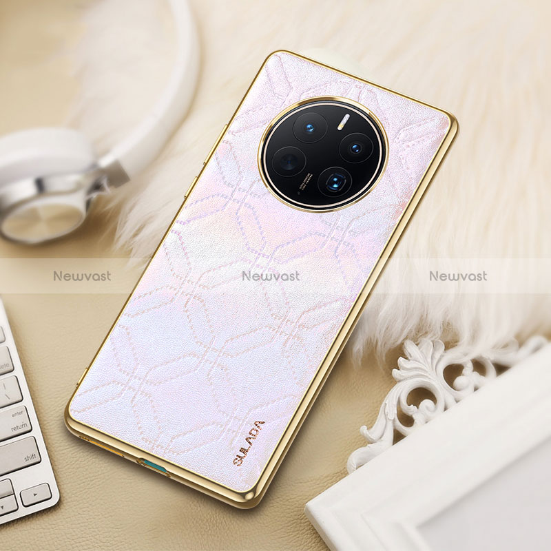 Soft Luxury Leather Snap On Case Cover LD4 for Huawei Mate 50 Pro Silver