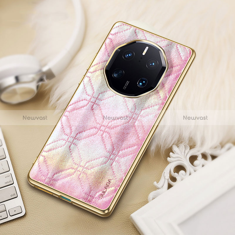 Soft Luxury Leather Snap On Case Cover LD4 for Huawei Mate 50 RS Pink