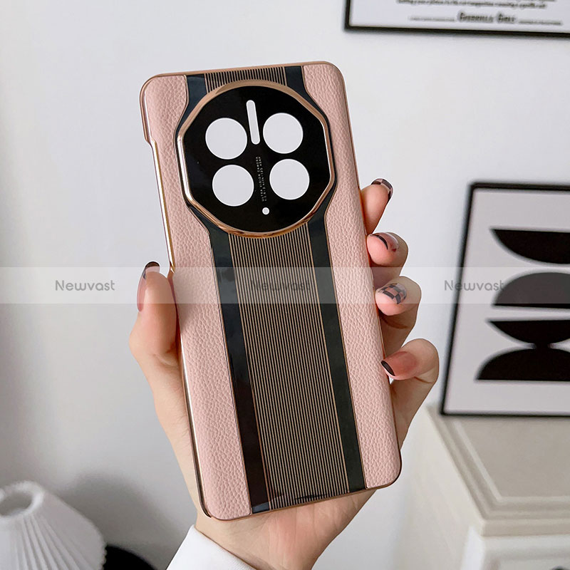 Soft Luxury Leather Snap On Case Cover LF1 for Huawei Mate 50 RS Brown