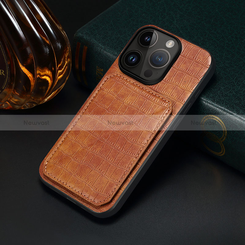 Soft Luxury Leather Snap On Case Cover MT5 for Apple iPhone 14 Pro Max Brown