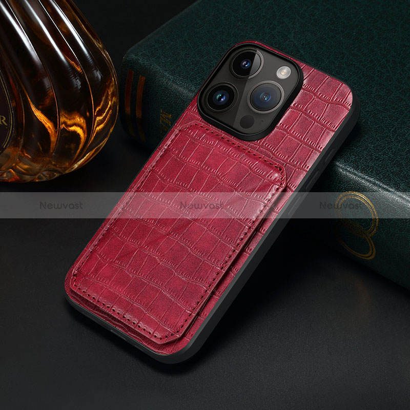 Soft Luxury Leather Snap On Case Cover MT5 for Apple iPhone 14 Pro Red