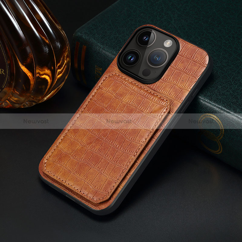 Soft Luxury Leather Snap On Case Cover MT5 for Apple iPhone 15 Pro Brown