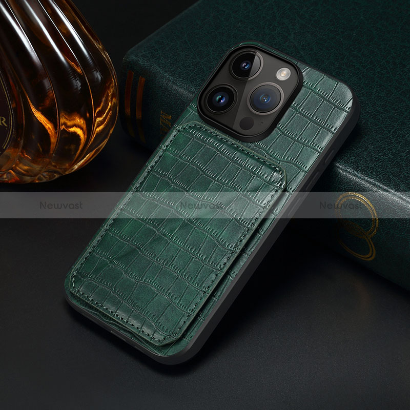 Soft Luxury Leather Snap On Case Cover MT5 for Apple iPhone 15 Pro Green