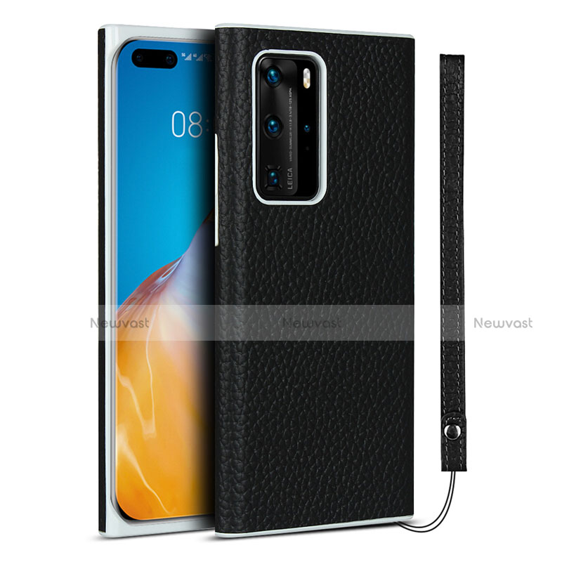 Soft Luxury Leather Snap On Case Cover N01 for Huawei P40 Pro Black