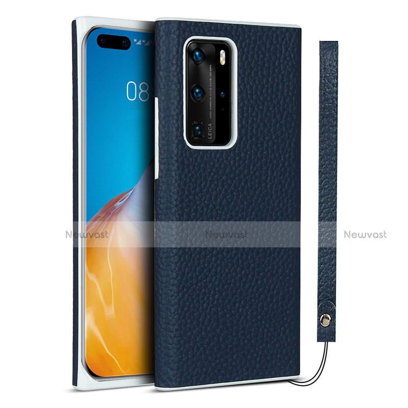 Soft Luxury Leather Snap On Case Cover N01 for Huawei P40 Pro Blue