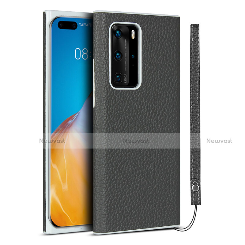 Soft Luxury Leather Snap On Case Cover N01 for Huawei P40 Pro Gray