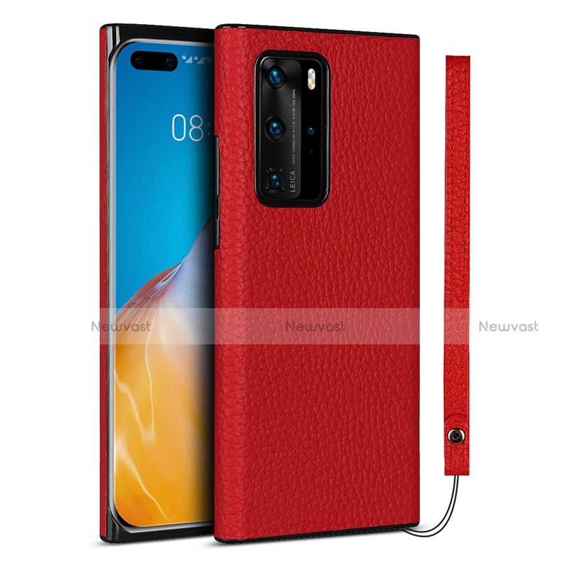 Soft Luxury Leather Snap On Case Cover N02 for Huawei P40 Pro Red