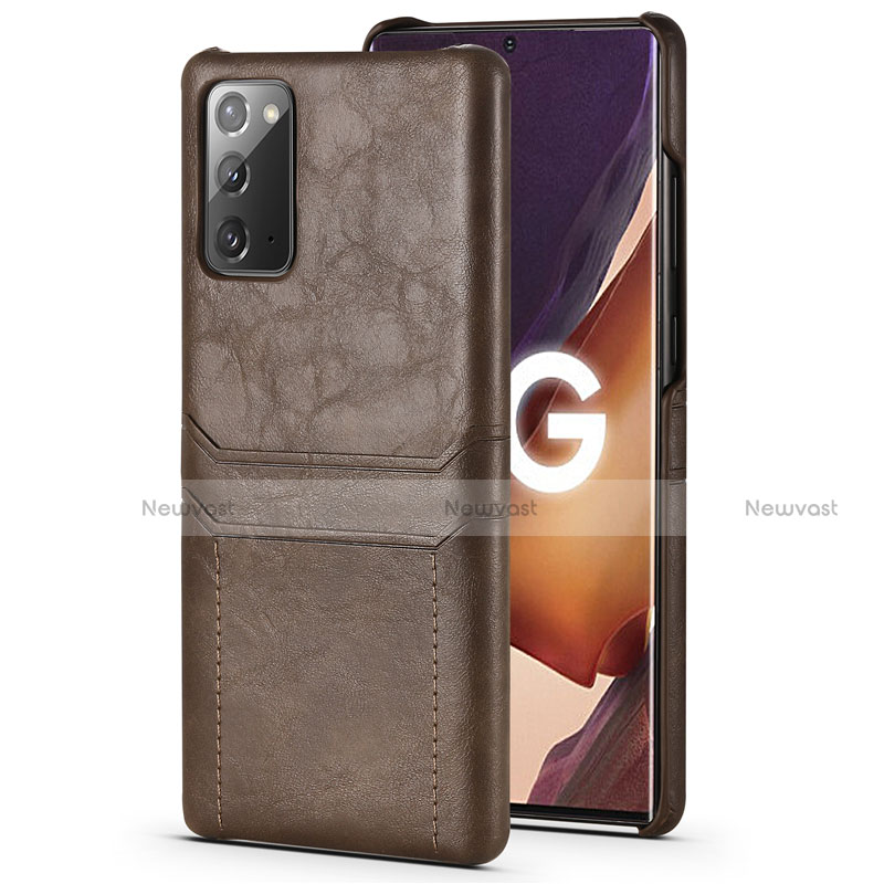 Soft Luxury Leather Snap On Case Cover N02 for Samsung Galaxy Note 20 5G Brown