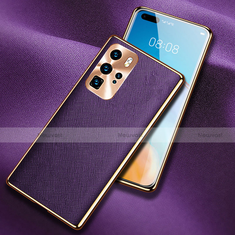 Soft Luxury Leather Snap On Case Cover N03 for Huawei P40 Pro Purple