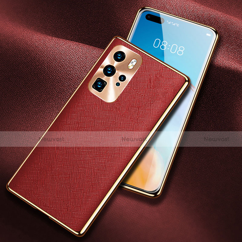 Soft Luxury Leather Snap On Case Cover N03 for Huawei P40 Pro Red