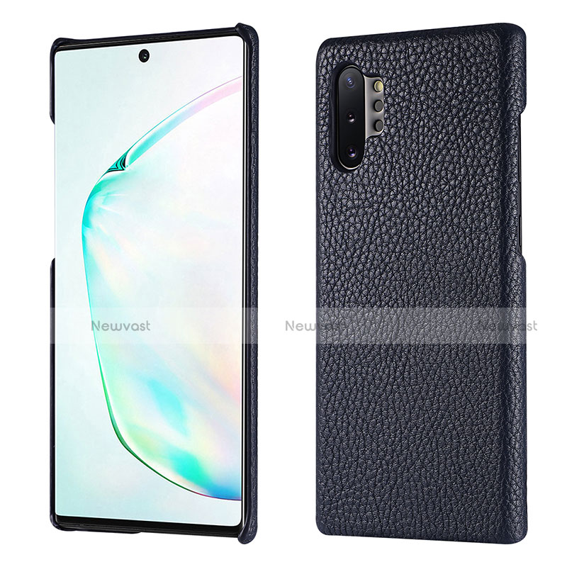 Soft Luxury Leather Snap On Case Cover P01 for Samsung Galaxy Note 10 Plus Blue