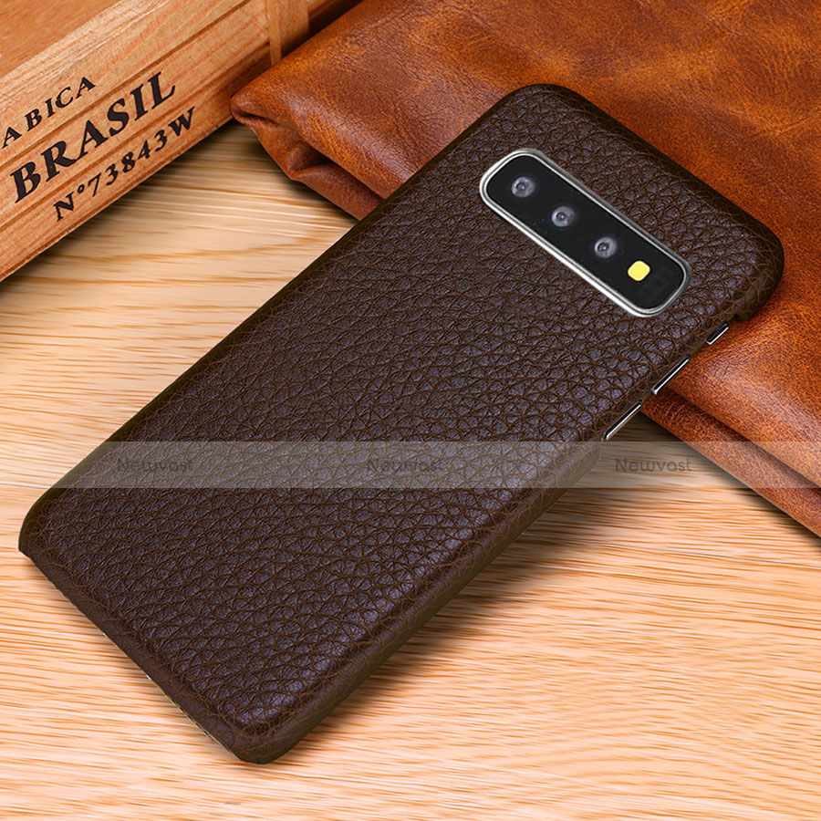 Soft Luxury Leather Snap On Case Cover P01 for Samsung Galaxy S10e Brown