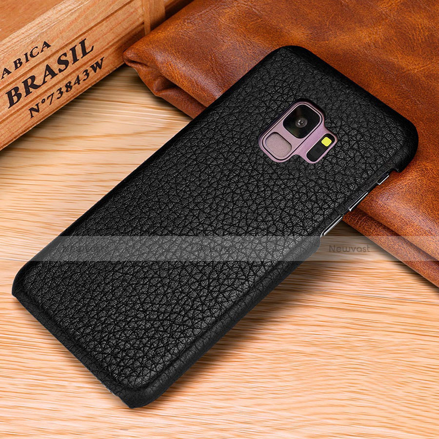 Soft Luxury Leather Snap On Case Cover P01 for Samsung Galaxy S9 Black