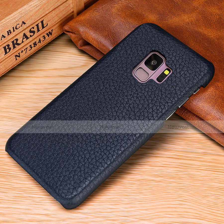 Soft Luxury Leather Snap On Case Cover P01 for Samsung Galaxy S9 Blue