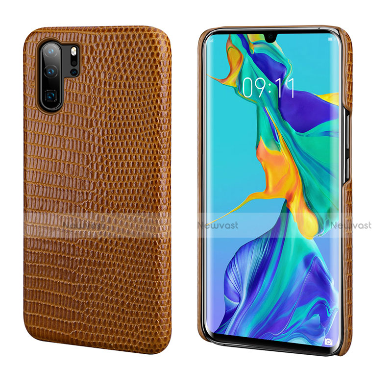 Soft Luxury Leather Snap On Case Cover P02 for Huawei P30 Pro New Edition Brown