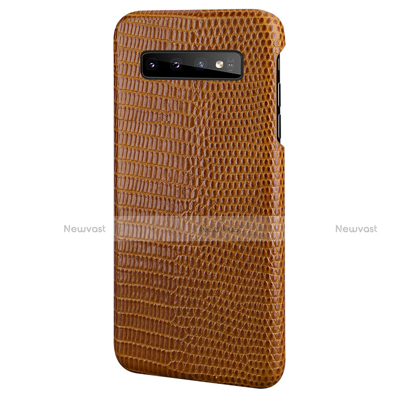 Soft Luxury Leather Snap On Case Cover P02 for Samsung Galaxy S10e Brown