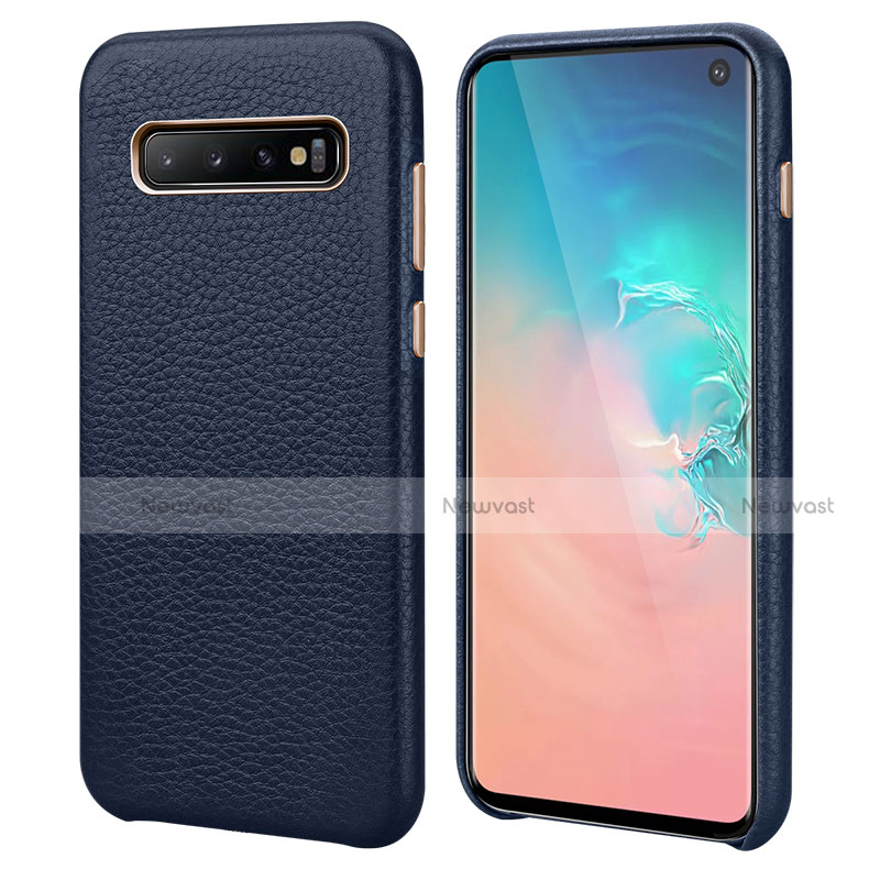 Soft Luxury Leather Snap On Case Cover P03 for Samsung Galaxy S10 Blue