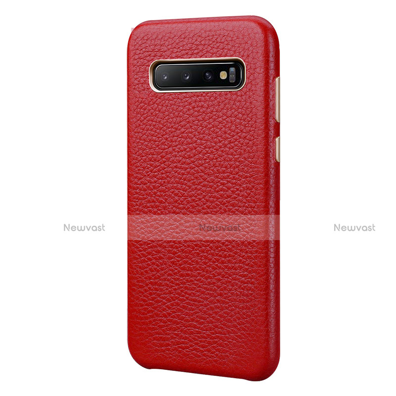 Soft Luxury Leather Snap On Case Cover P03 for Samsung Galaxy S10 Plus Red