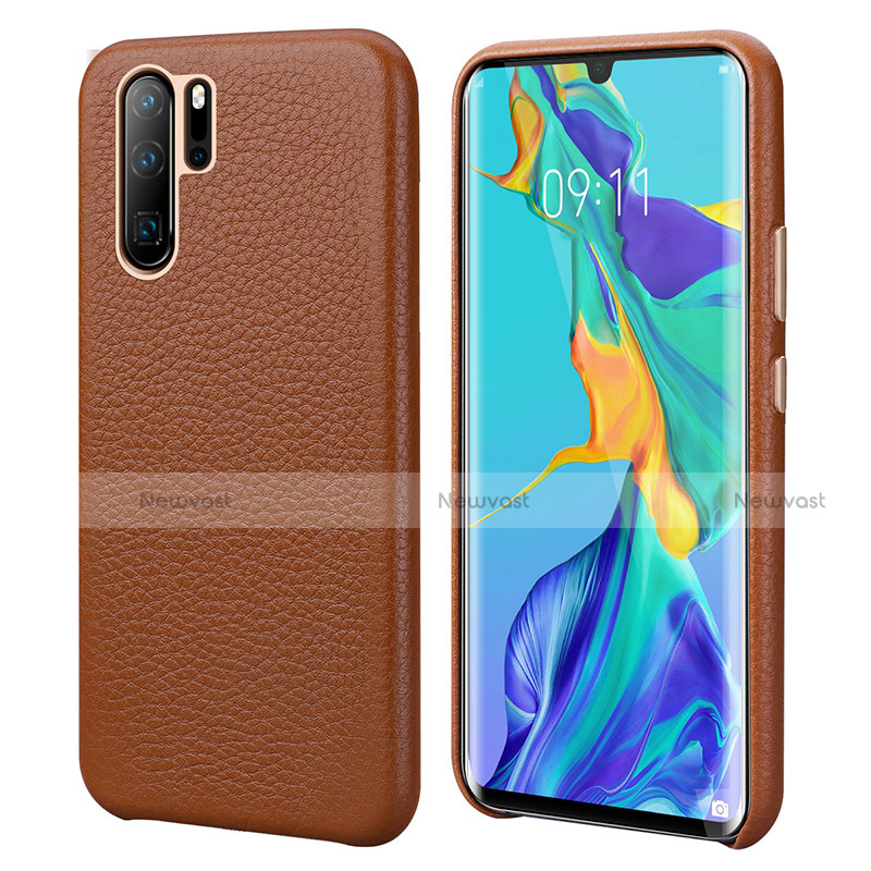 Soft Luxury Leather Snap On Case Cover P04 for Huawei P30 Pro Brown