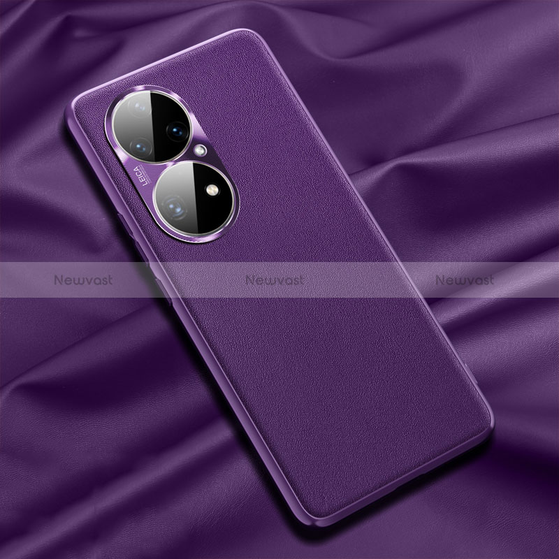 Soft Luxury Leather Snap On Case Cover QK1 for Huawei P50 Purple