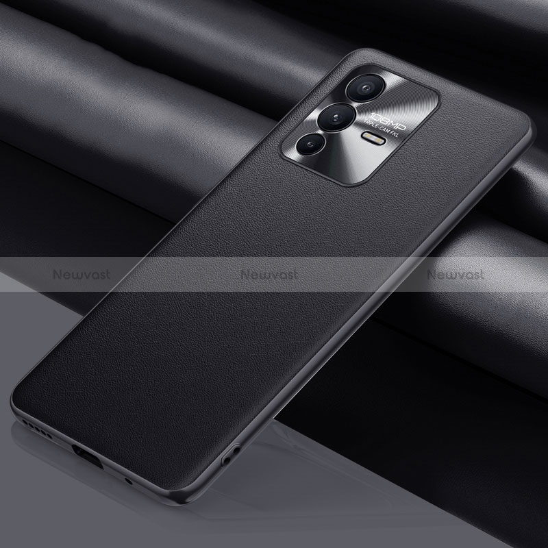 Soft Luxury Leather Snap On Case Cover QK1 for Vivo V23 5G Black