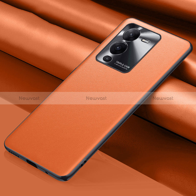 Soft Luxury Leather Snap On Case Cover QK1 for Vivo V25 Pro 5G Orange