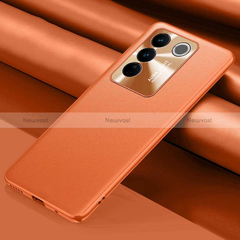 Soft Luxury Leather Snap On Case Cover QK1 for Vivo V27 Pro 5G Orange