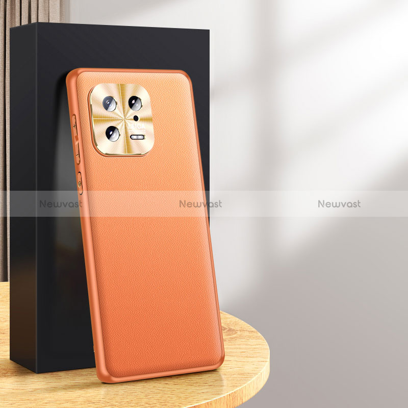 Soft Luxury Leather Snap On Case Cover QK3 for Xiaomi Mi 13 Pro 5G Orange