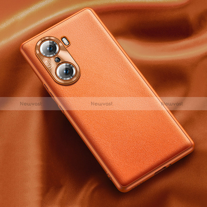 Soft Luxury Leather Snap On Case Cover QK4 for Huawei Honor 60 5G Orange