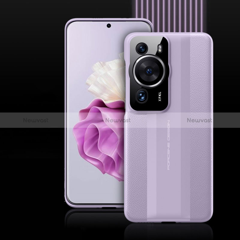 Soft Luxury Leather Snap On Case Cover QK5 for Huawei P60 Pro Purple