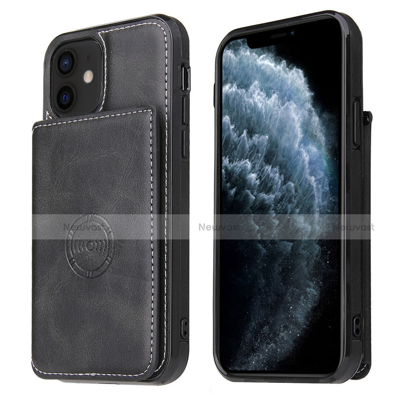 Soft Luxury Leather Snap On Case Cover R01 for Apple iPhone 12 Mini Black