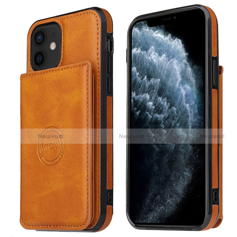 Soft Luxury Leather Snap On Case Cover R01 for Apple iPhone 12 Orange