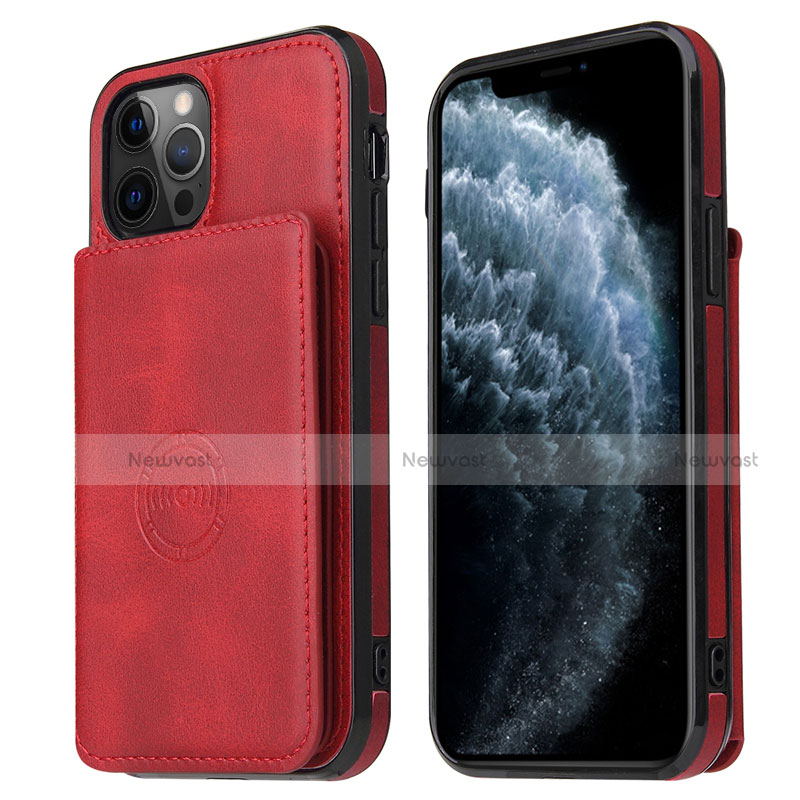 Soft Luxury Leather Snap On Case Cover R01 for Apple iPhone 12 Pro Red