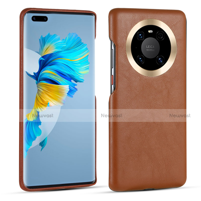 Soft Luxury Leather Snap On Case Cover R01 for Huawei Mate 40 Pro Brown